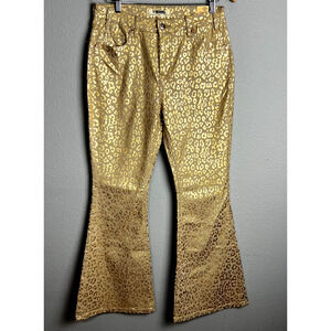 Rock & Roll Denim Ladies 30x30 Metallic Gold Cheetah High Rise Flare Disco Jeans